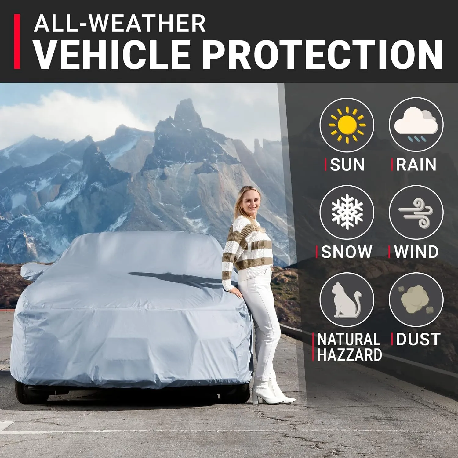 iCarCover 100-Layer Car Cover Waterproof All Weather, Premium Quality Car Covers for Automobiles, UV Protection, Nismo 350Z, 370Z, Supra, XLR Roadster, Prelude, Stealth, Size C36 (See Size Chart)