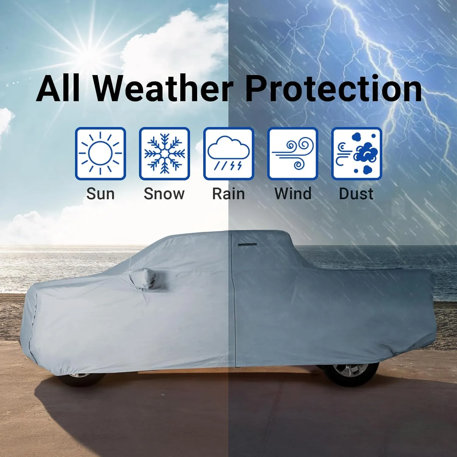 iCarCover 18-Layer Premium Truck Car Cover Waterproof All Weather, Rain Snow UV Sun Protection Full Car Covers, Chevy C/K 1500, Colorado, Dakota, Ranger, Canyon, Frontier, Size T90 (See Size Chart)