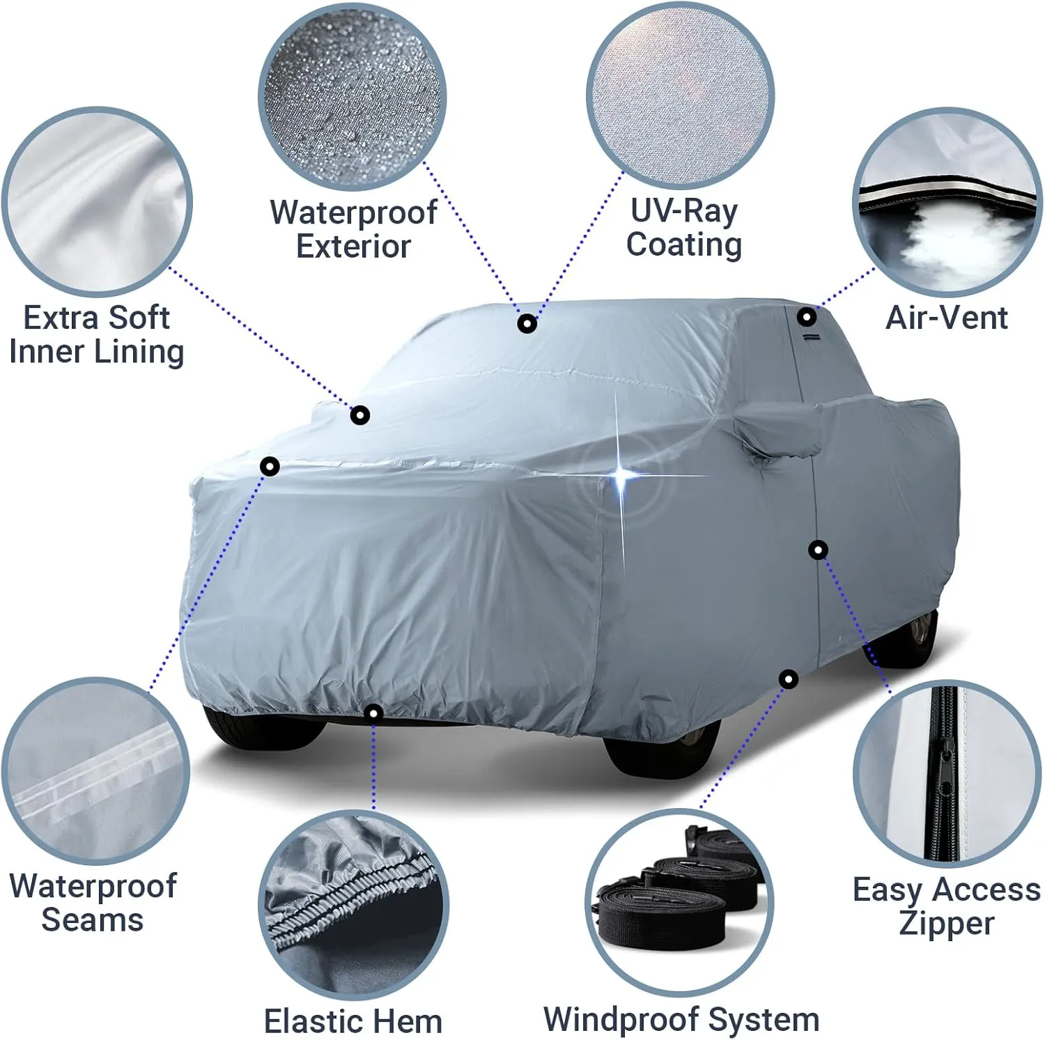 iCarCover 18-Layer Premium Truck Car Cover Waterproof All Weather, Rain Snow UV Sun Protection Full Car Covers, Chevy C/K 1500, Colorado, Dakota, Ranger, Canyon, Frontier, Size T90 (See Size Chart)