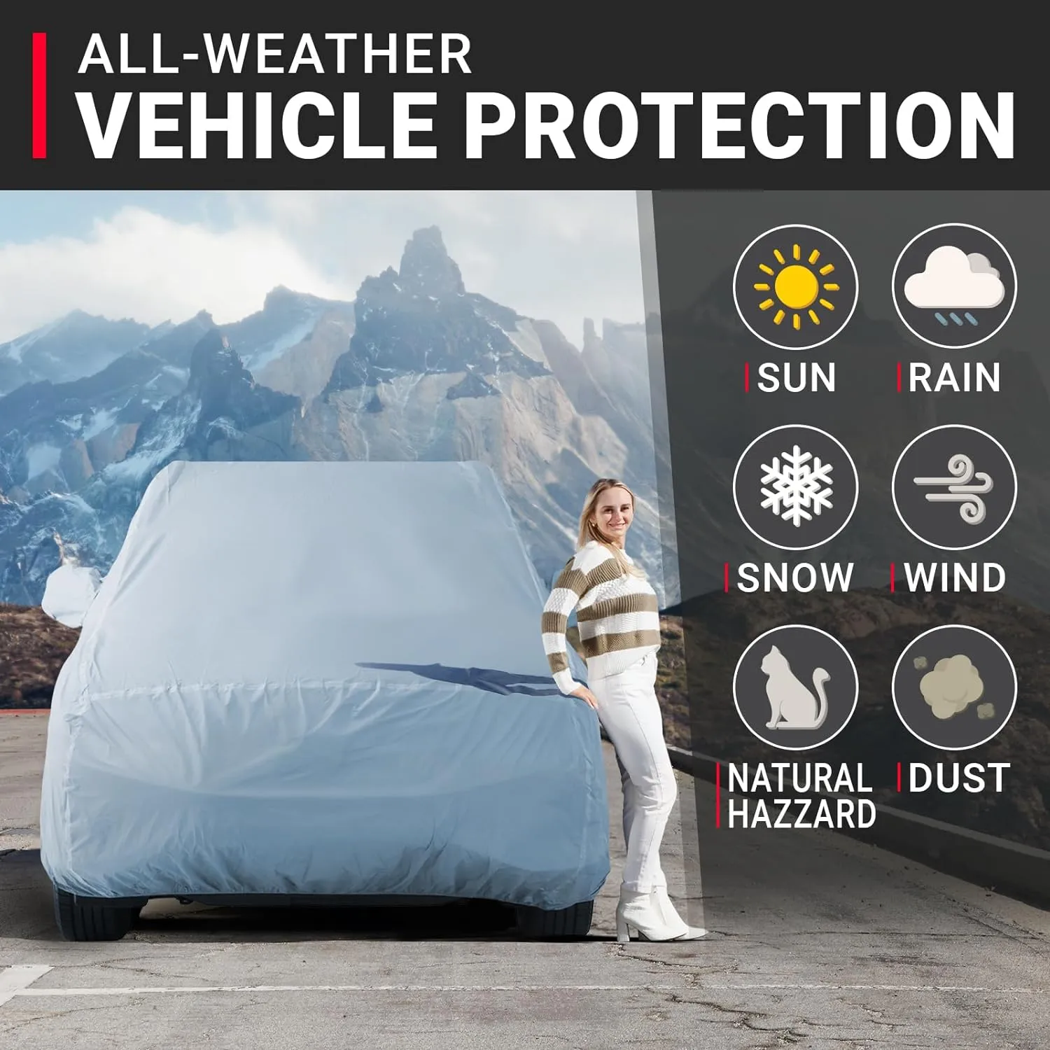 iCarCover 30-Layer Premium SUV Car Cover Waterproof All Weather | Rain Snow UV Sun Protection Full Car Covers | Excursion, Navigator L, Escalade ESV, Suburban, GMC Yukon XL, Size S58 (See Size Chart)