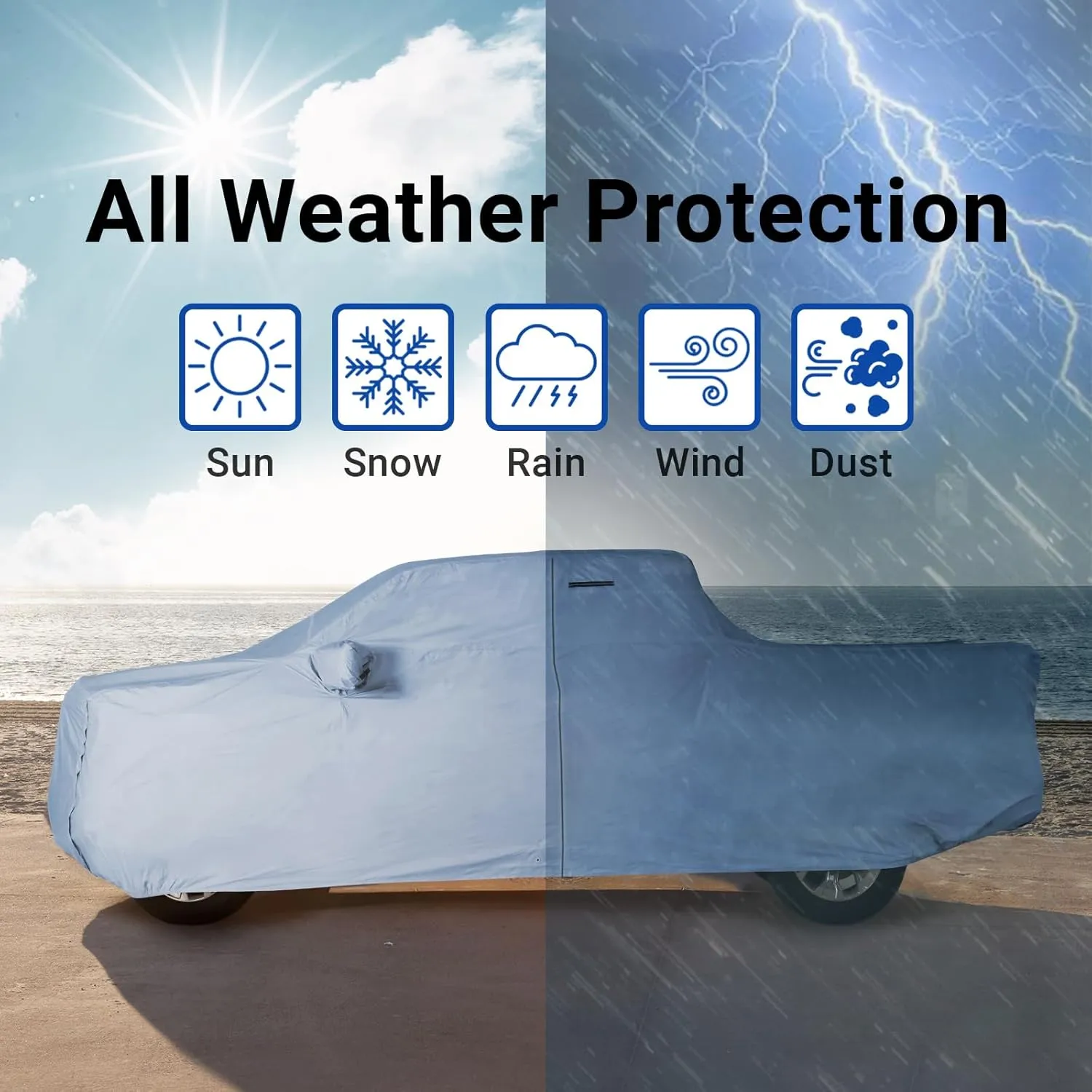 iCarCover 30-Layer Premium Truck Car Cover Waterproof All Weather | Rain Snow UV Sun Protection Full Car Covers | Chevy C/K 1500, Colorado, Dakota, Ranger, Canyon, Frontier, Size T90 (See Size Chart)