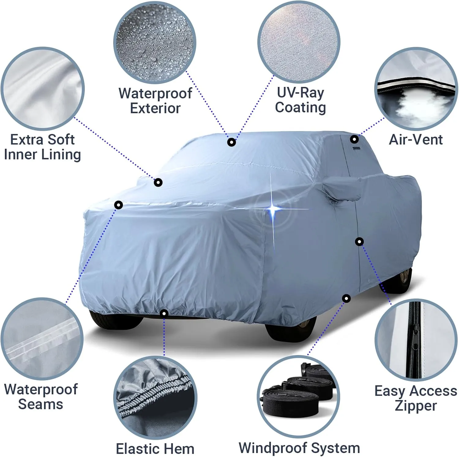 iCarCover 30-Layer Premium Truck Car Cover Waterproof All Weather | Rain Snow UV Sun Protection Full Car Covers | Chevy C/K 1500, Colorado, Dakota, Ranger, Canyon, Frontier, Size T90 (See Size Chart)