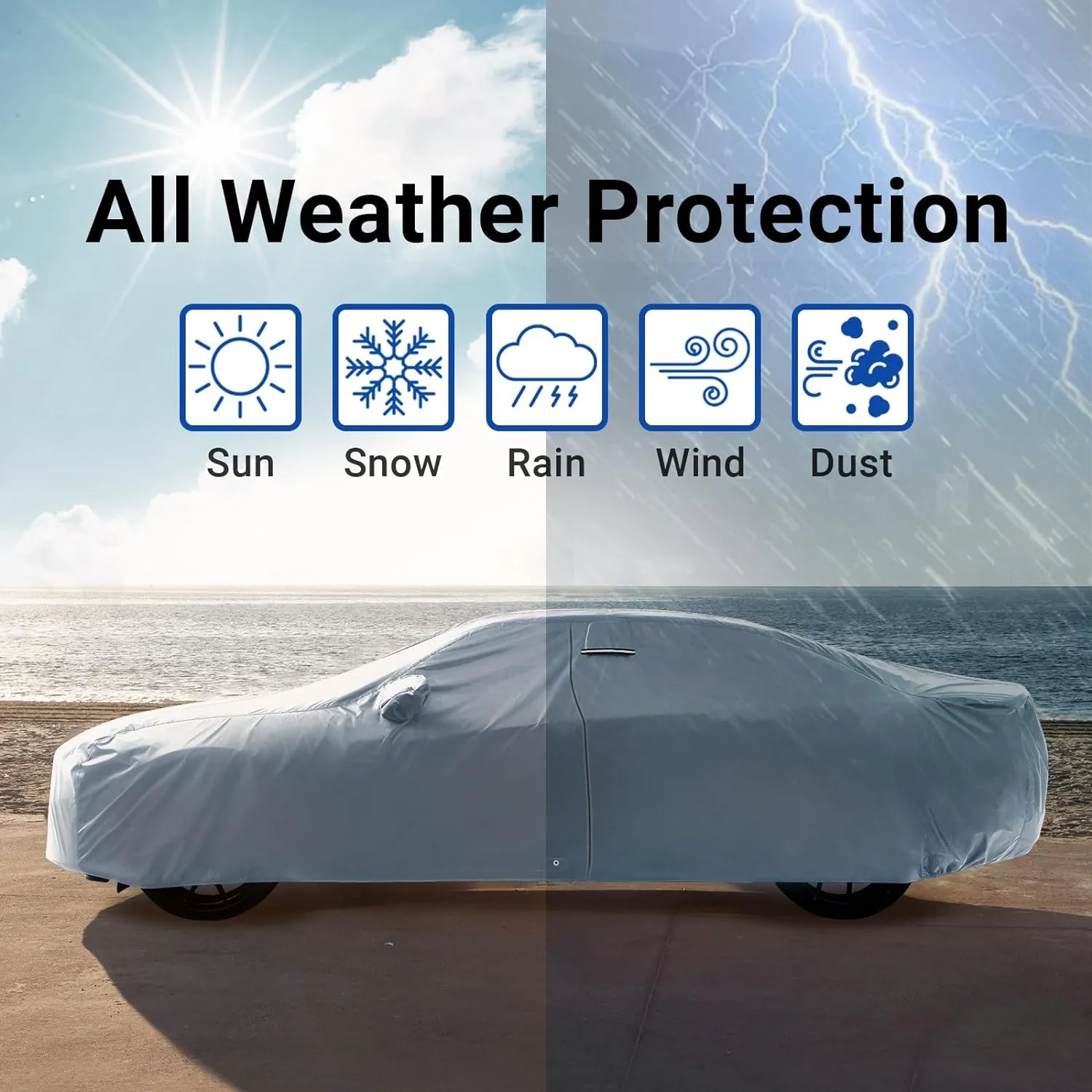 iCarCover Custom Car Cover Compatible with Mustang GT 1979-2004, Waterproof All Weather Rain Snow UV Sun Protector Full Exterior Indoor Outdoor Car Covers, 1-Tone (Solid Gray)