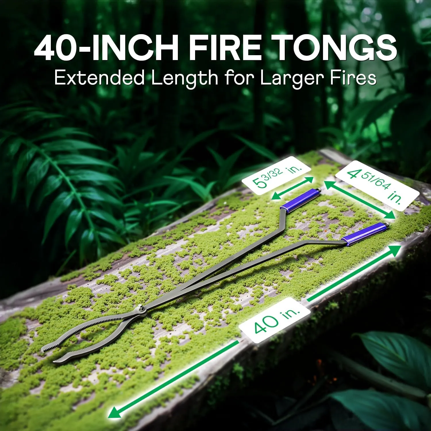 IDZO 40" Fireplace Tongs, Heavy Duty Steel Fire Tongs, Log Grabber, Firewood Tongs & Fire Pit Tools for Fire Pits, Campfires, Fire Rings, Backyard Deck, Suitable for Indoor & Outdoor Use