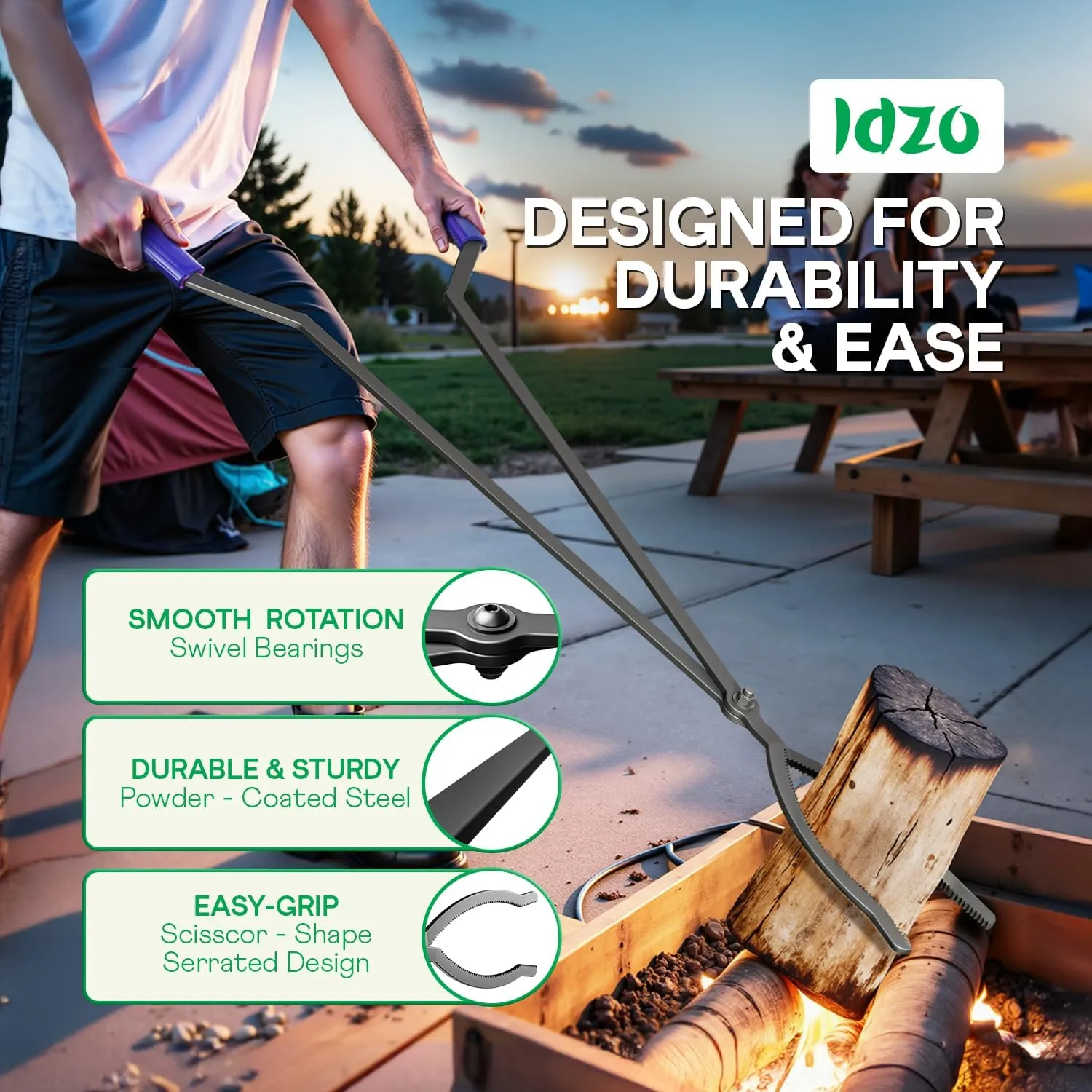 IDZO 40" Fireplace Tongs, Heavy Duty Steel Fire Tongs, Log Grabber, Firewood Tongs & Fire Pit Tools for Fire Pits, Campfires, Fire Rings, Backyard Deck, Suitable for Indoor & Outdoor Use
