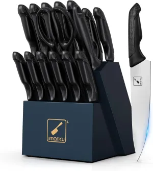imarku Kitchen Knives Set, 16 Pcs Stainless Steel Knife Set with Block and Sharpener, Dishwasher Safe, Knife Block Set with Ergonomic Handle, Gifts for Women