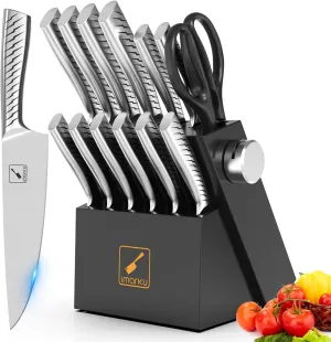 imarku Knife Set,14-Piece Knife Sets for kitchen with block,Premium One-Piece Kitchen Knife Set with Sharpener,High Carbon Stainless Steel Knives Set for Kitchen,Dishwasher Safe,Black