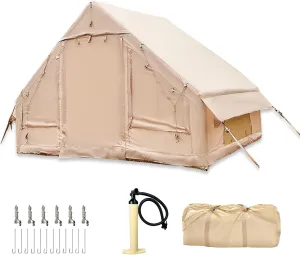 Inflatable Camping Tent - 4 Season Glamping for 4-6 Persons, Easy Setup, High Performance Structure, Waterproof, Windproof, Self-Supporting Blow up Air Tent, Portable Outdoor House