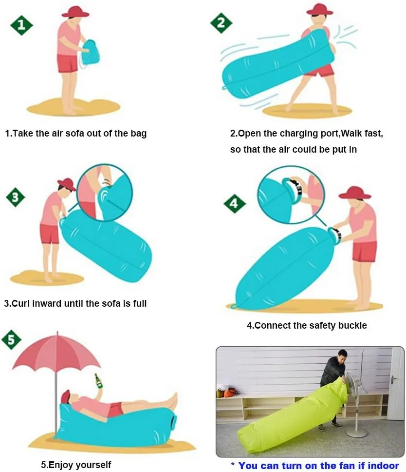 Inflatable Lounger Air Chair Sofa Bed Sleeping Bag Couch for Beach Camping Lake Garden