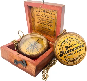 Inspiration Gift for Men Women Engraved Compass - Go Confidently - Thoreau Quote, You're Awesome Employee, Coworker Meaningful Gift for him her