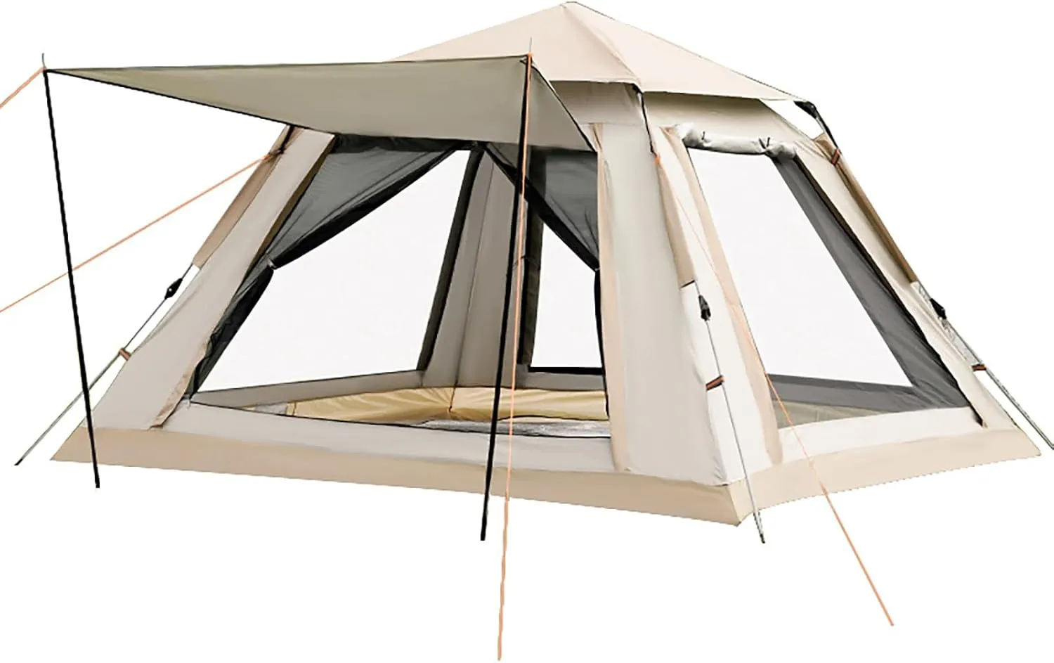 Instant Pop Up Camping Tent for 4-6 Person, 2 Mesh Windows & 2 Doors, Easy Set Up with Vestibule & Rainfly