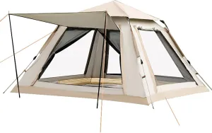 Instant Pop Up Camping Tent for 4-6 Person, 2 Mesh Windows & 2 Doors, Easy Set Up with Vestibule & Rainfly