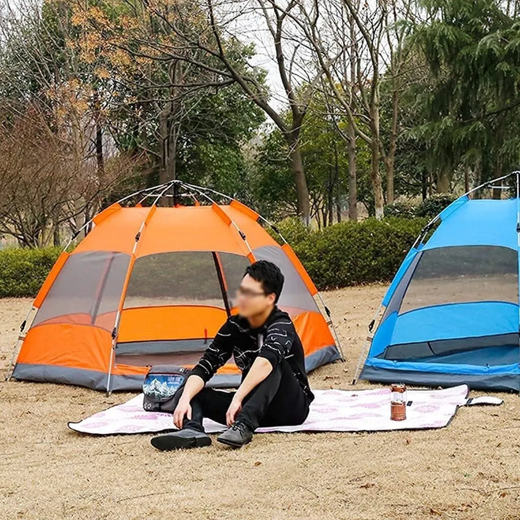 Instant Pop Up Tent for 3-4 People, Double-Layer Hexagonal Waterproof Camping Tent with Double Doors & Mesh Windows, UV Protection & Breathable for Hiking & Outdoor Travel – Orange
