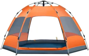 Instant Pop Up Tent for 3-4 People, Double-Layer Hexagonal Waterproof Camping Tent with Double Doors & Mesh Windows, UV Protection & Breathable for Hiking & Outdoor Travel – Orange