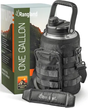 Insulated 1 Gallon Water Bottle with Sleeve - Stainless Steel Wide Mouth Growler with Tactical Carrying Bag - Insulation for Hot/Cold Drinks (128oz)