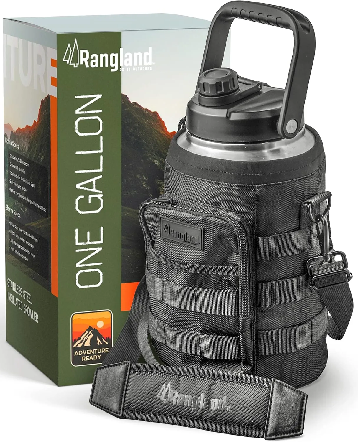 Insulated 1 Gallon Water Bottle with Sleeve - Stainless Steel Wide Mouth Growler with Tactical Carrying Bag - Insulation for Hot/Cold Drinks (128oz)