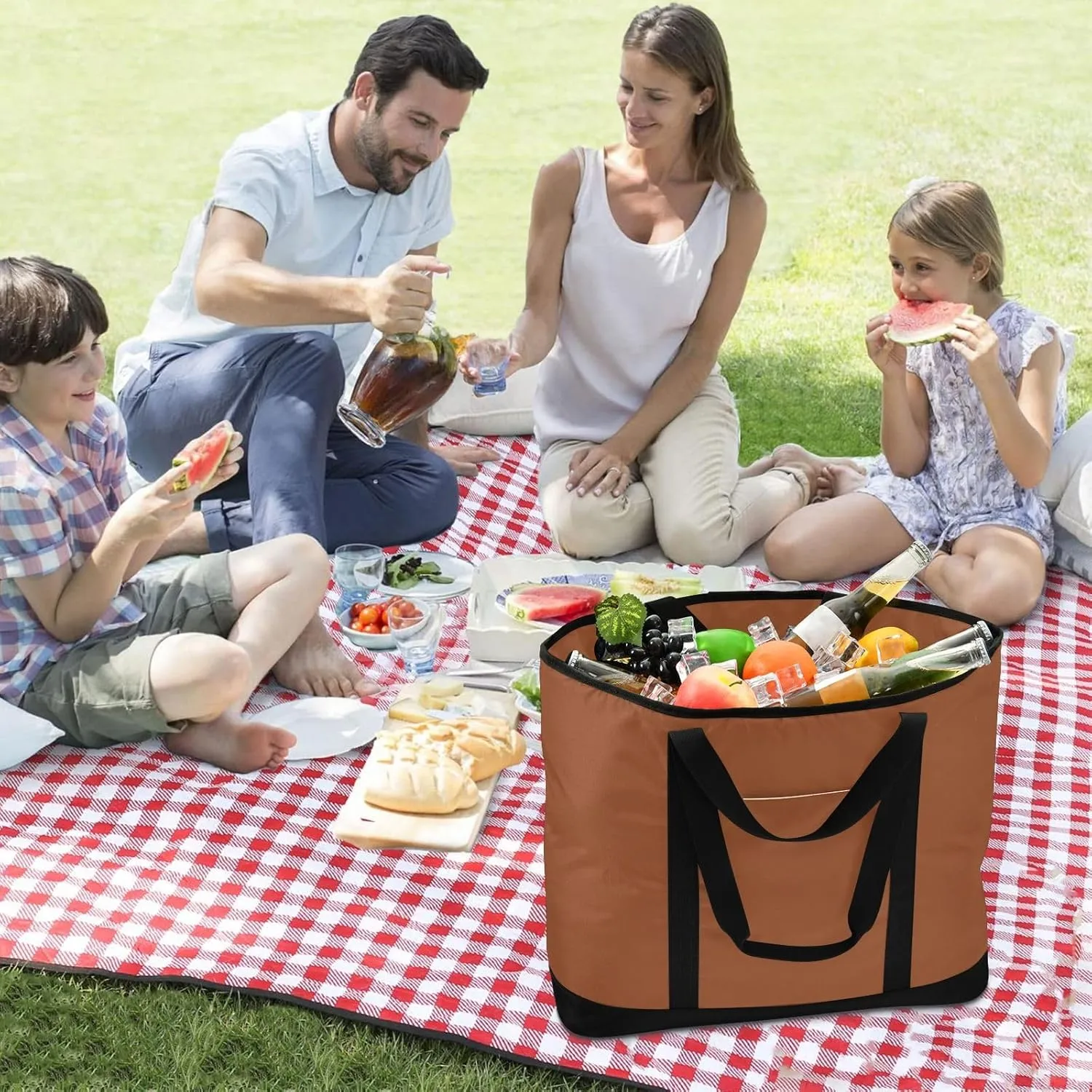Insulated Cooler Bag with Zipper Hot or Cold Carrier Portable Travel Insulated Bag for Shopping Food Travel Beach Camping