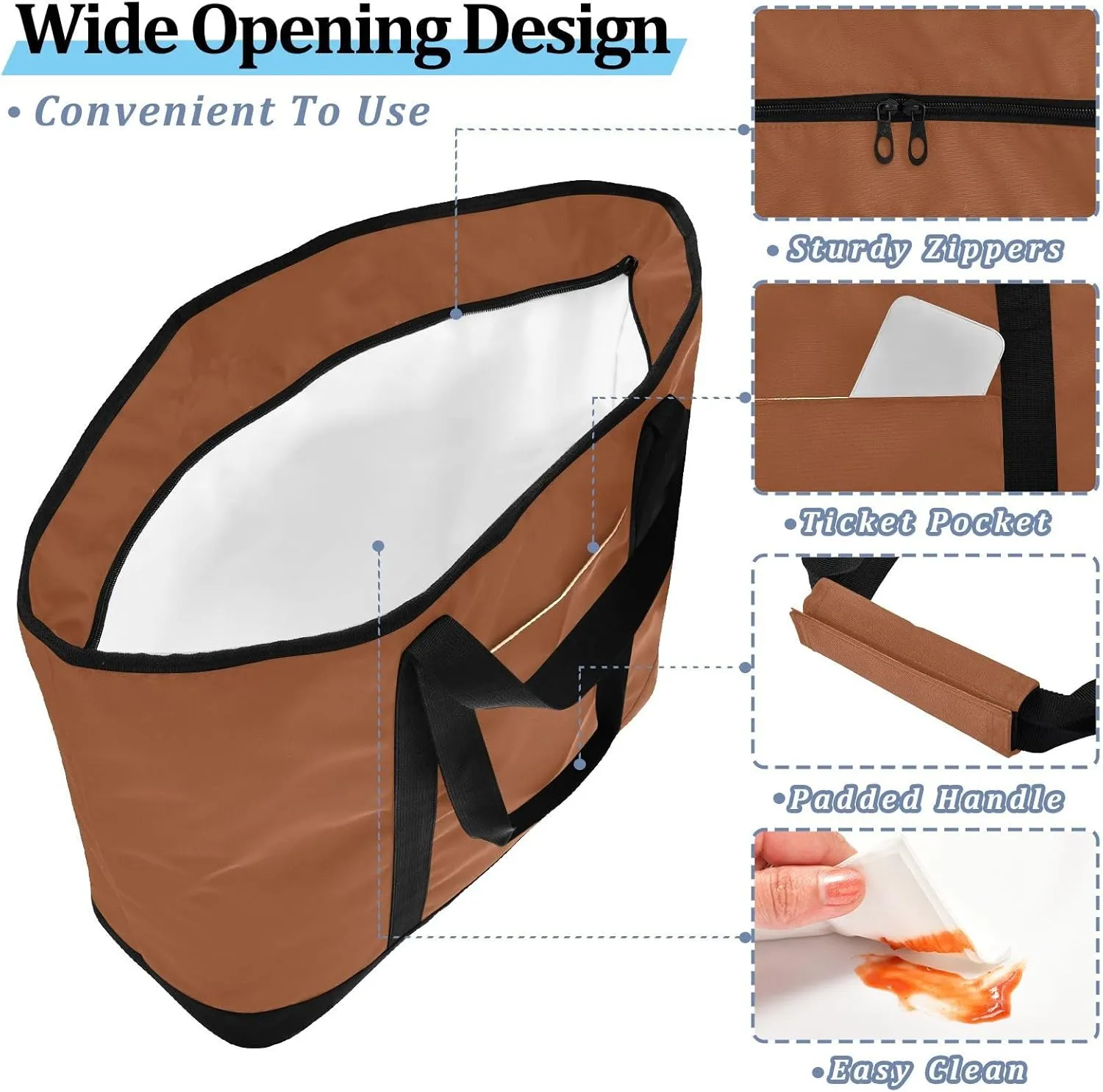 Insulated Cooler Bag with Zipper Hot or Cold Carrier Portable Travel Insulated Bag for Shopping Food Travel Beach Camping