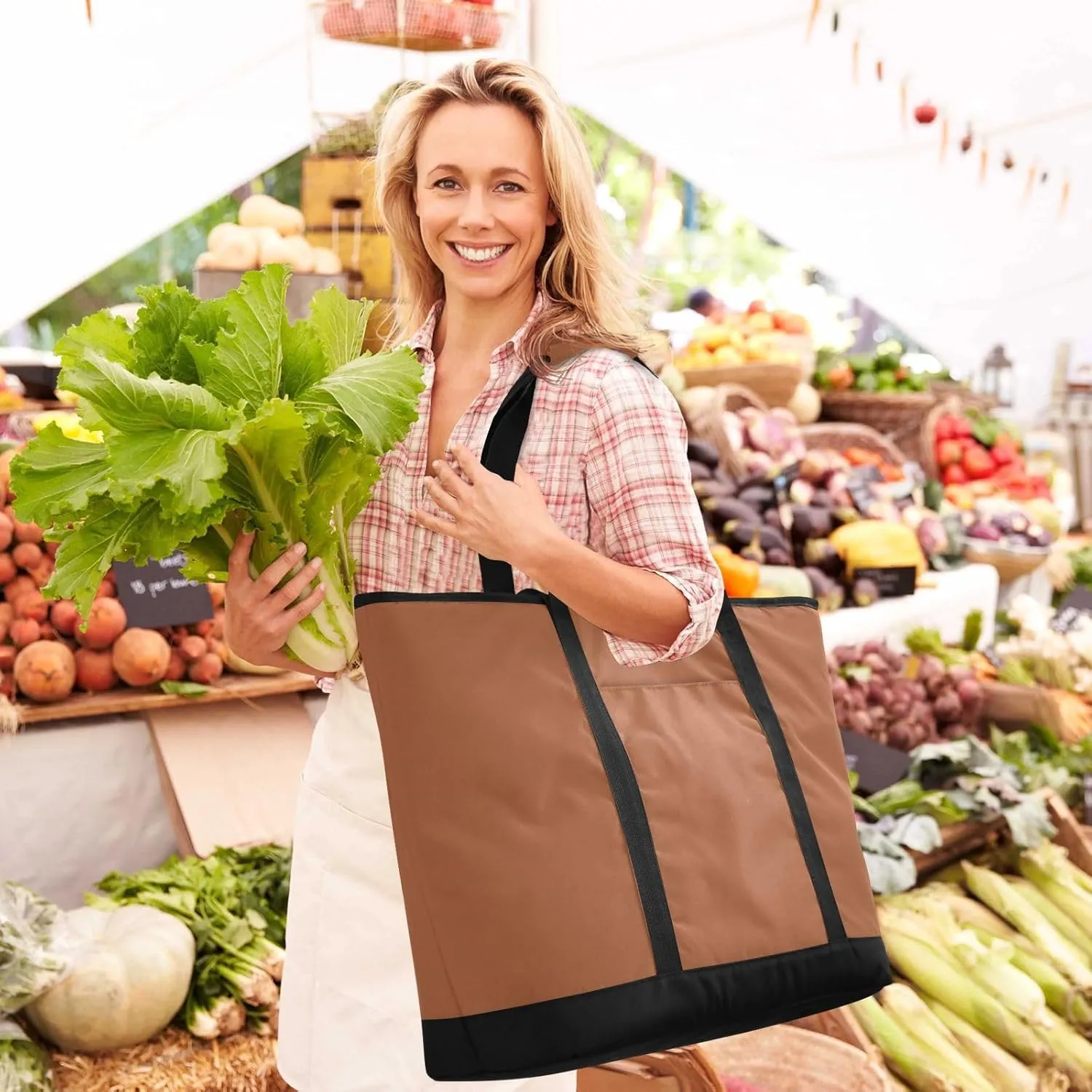 Insulated Cooler Bag with Zipper Hot or Cold Carrier Portable Travel Insulated Bag for Shopping Food Travel Beach Camping
