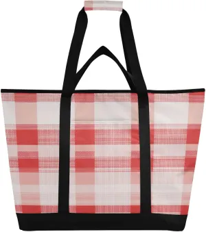 Insulated Soft Sided Cooler Bag Hot or Cold Carrier Collapsible Leak Proof Insulated Bag with Handles for Beach Travel Picnics Buffalo Plaid Check Red