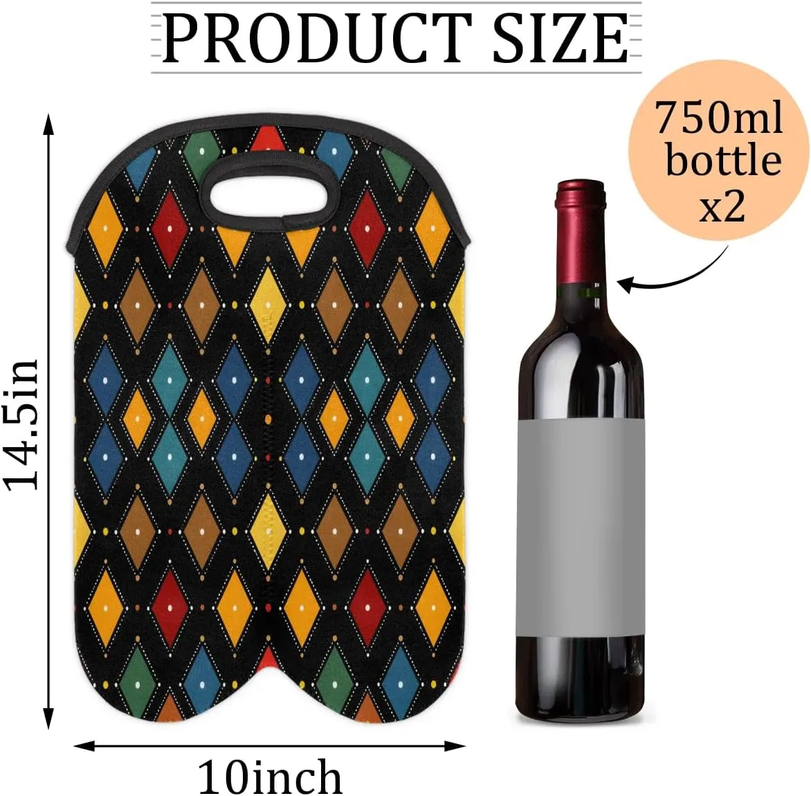 Insulated Wine Bag Radiant Texture Printings Neoprene 2-Bottle Wine Tote Bag Stylish Wine Gift Bag for Wine Lovers Portable Wine Bottle Travel Protector Bags for Picnics Parties Camping