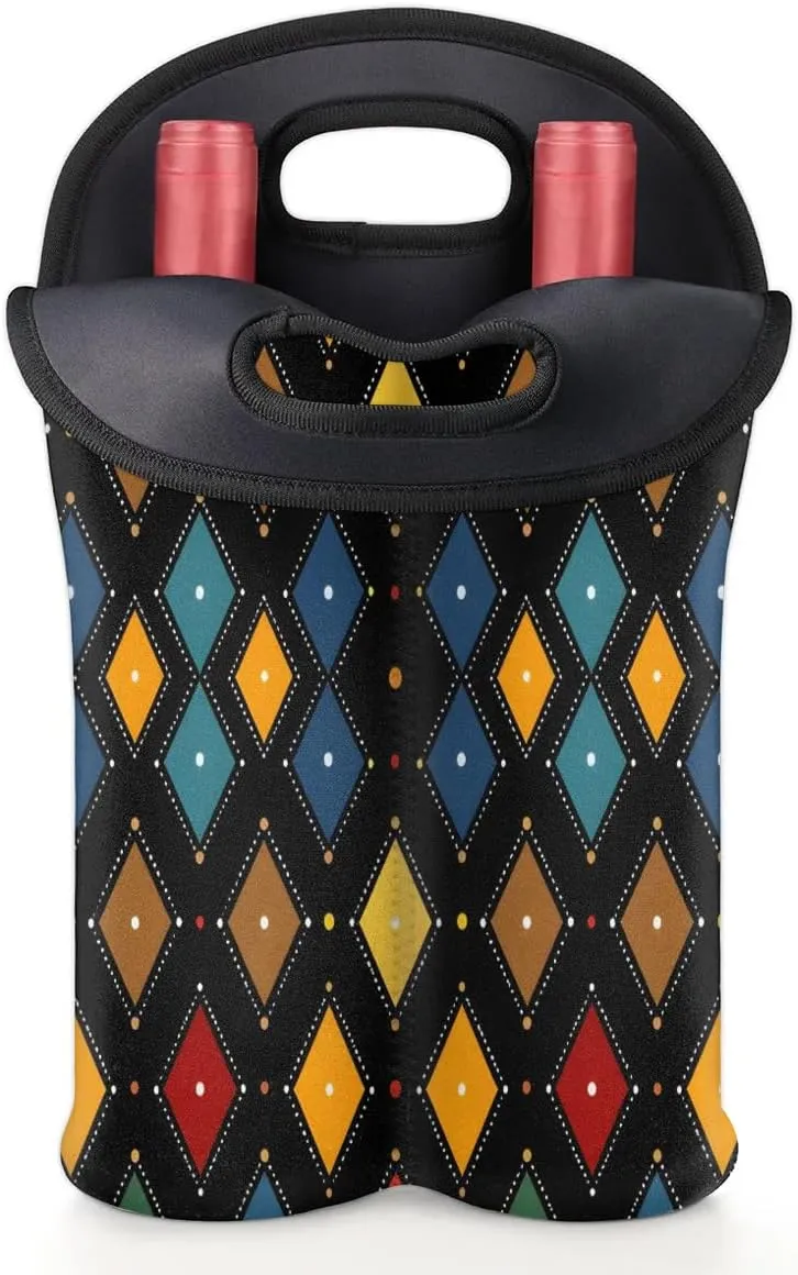 Insulated Wine Bag Radiant Texture Printings Neoprene 2-Bottle Wine Tote Bag Stylish Wine Gift Bag for Wine Lovers Portable Wine Bottle Travel Protector Bags for Picnics Parties Camping