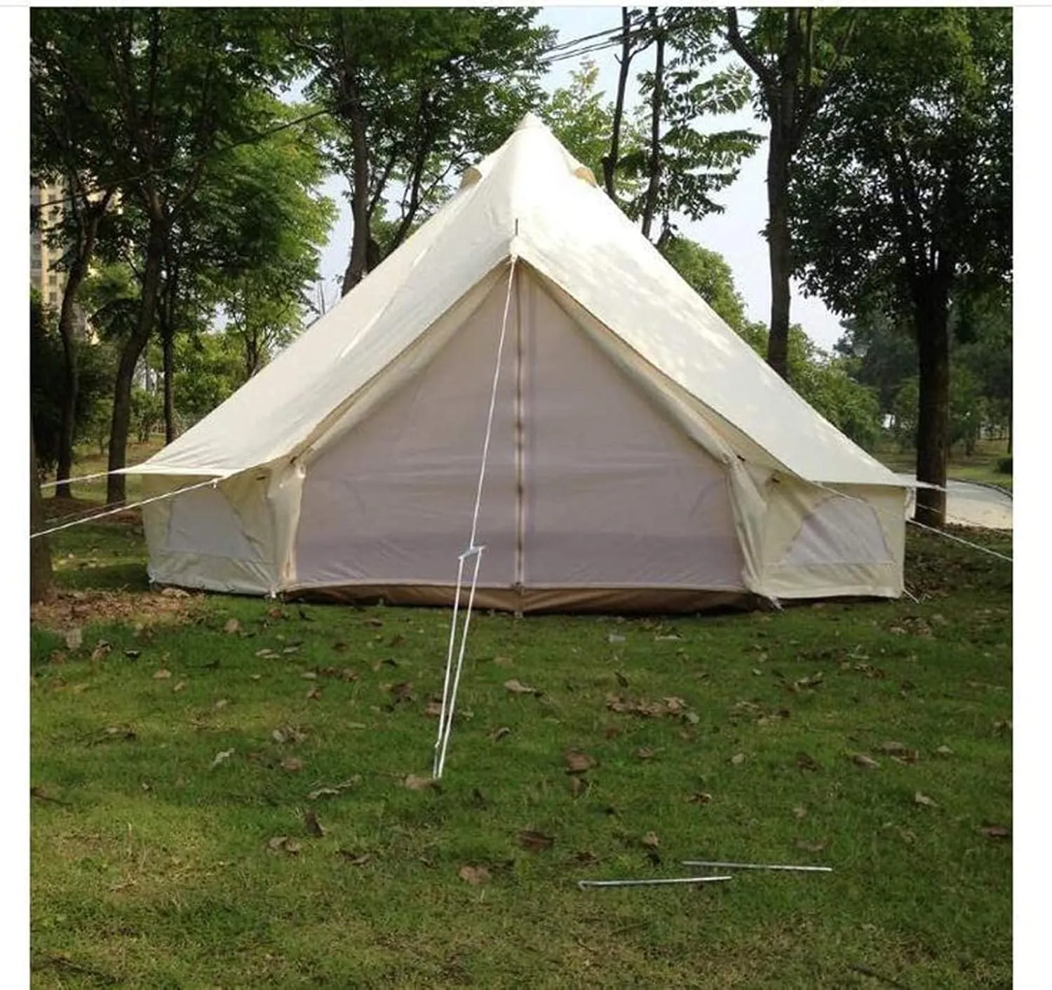 INTBUYING 4 Season Tent Outdoor Waterproof Oxford Canvas Yurt Bell 8-10 Persons Tent with Mosquito Screen Door and Windows for Hunting Family Camping Hiking Tent 16.4ft(5m)