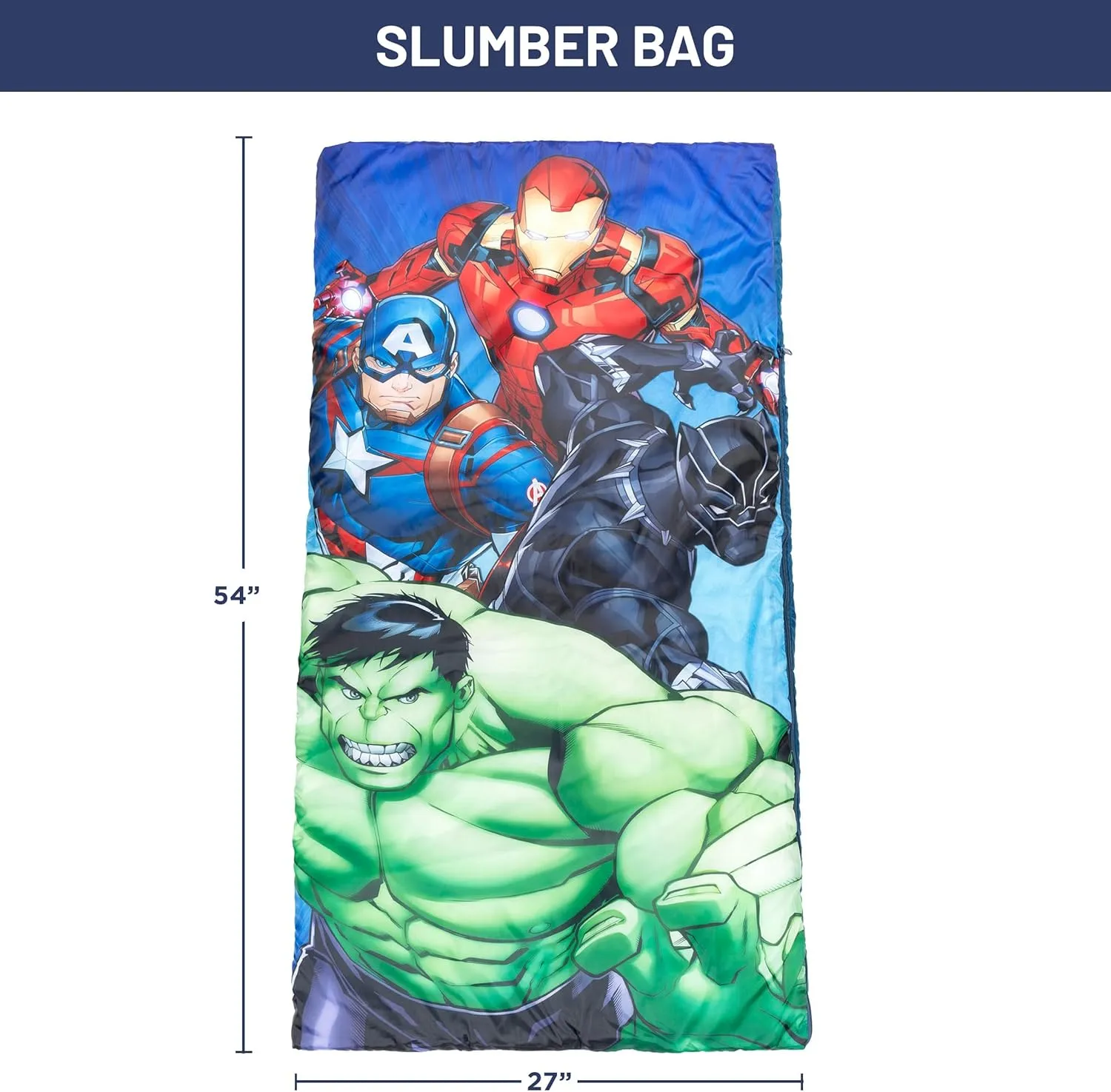 Jay Franco Marvel Avengers Battle Formation Slumber Sack - Cozy & Warm Kids Lightweight Slumber Bag/Sleeping Bag - Featuring Captain America, Iron Man, Black Panther, & Hulk
