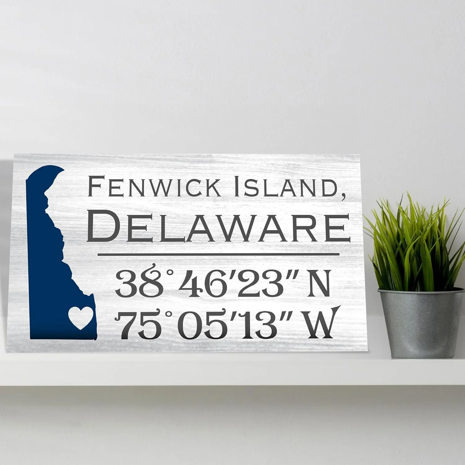 JennyGems Fenwick Island Delaware Gifts and Souvenirs, Delaware Sign, Compass Coordinates, Beach Decor, Shelf and Wall Art