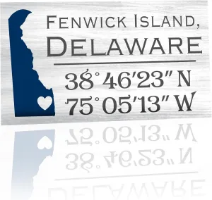 JennyGems Fenwick Island Delaware Gifts and Souvenirs, Delaware Sign, Compass Coordinates, Beach Decor, Shelf and Wall Art