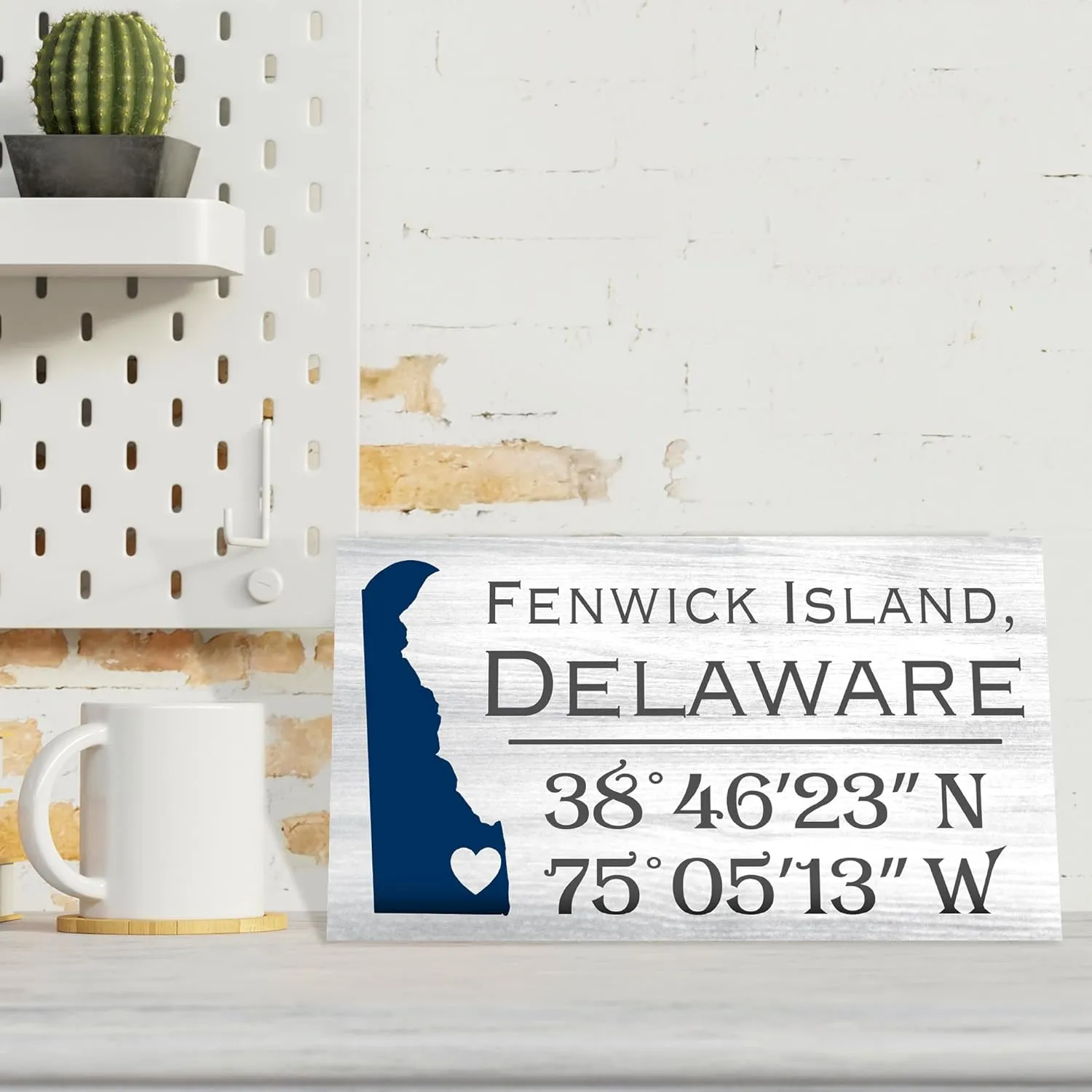 JennyGems Fenwick Island Delaware Gifts and Souvenirs, Delaware Sign, Compass Coordinates, Beach Decor, Shelf and Wall Art