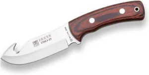 Joker Skinning Knife OSO-D CR56, with Toothed Spine, red Wood Stamina Handle, Blade 4.52 inches MOVA, Leather Sheath, Fishing Tool, Hunting, Camping and Hiking