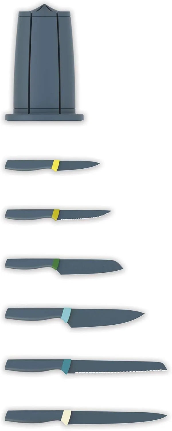Joseph Joseph Elevate Knives 5 piece Carousel Set with Rotating Knife Block, Stainless Steel, Opal/Black, 4