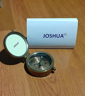 Joshua Vintage Brass Sundial Compass/Directional Magnetic Compass for Navigation/Sundial Pocket Compass for Camping, Hiking, Touring. (Sundial with Wooden Box)