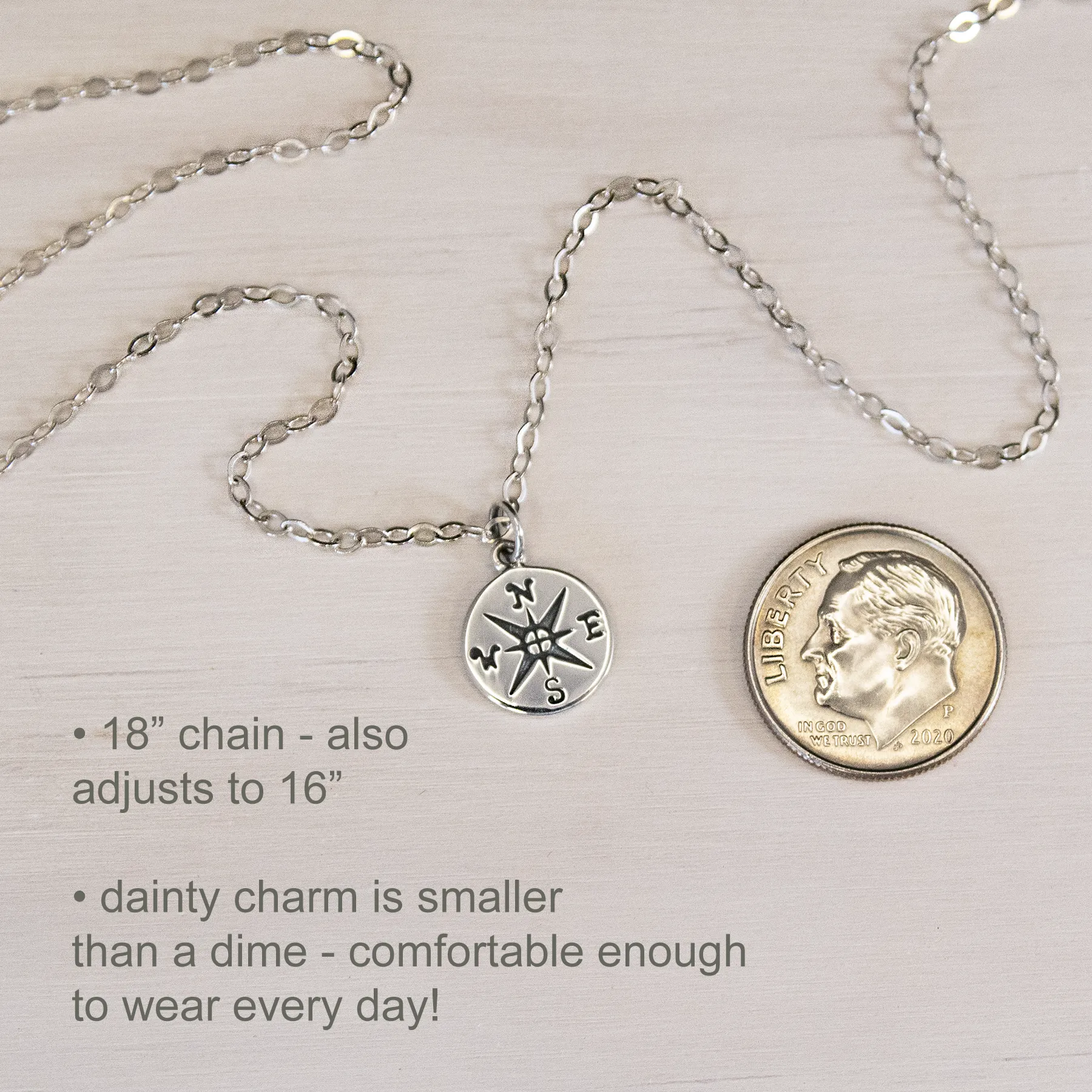 journey compass necklace, silver or gold