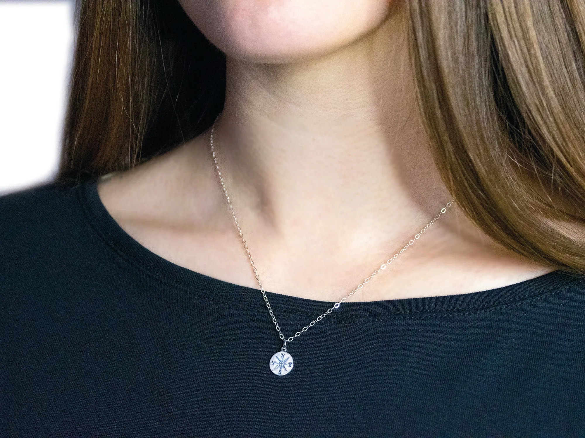 journey compass necklace, silver or gold