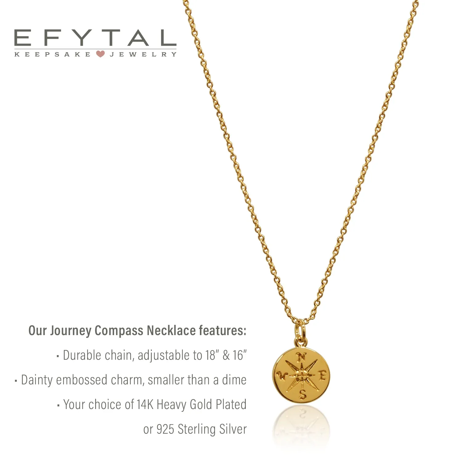 journey compass necklace, silver or gold