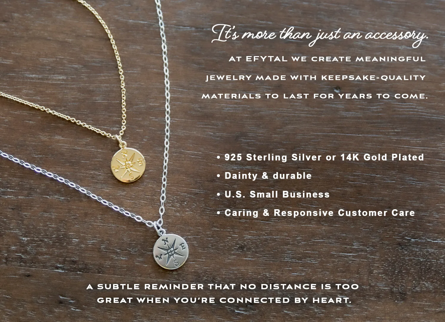 journey compass necklace, silver or gold