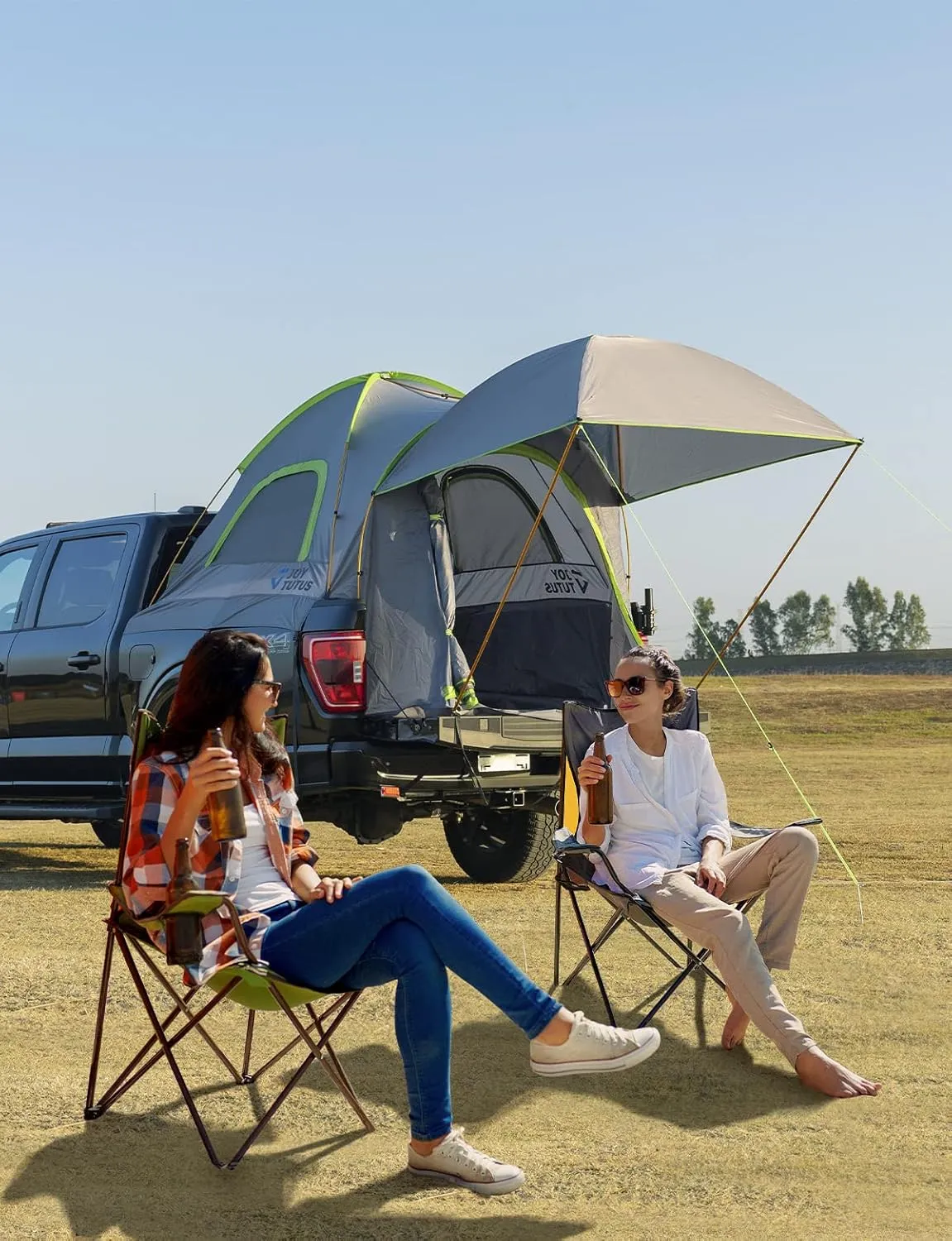 JOYTUTUS 6.5ft Truck Bed Tent with Removable Awning, Portable Truck Bed Tent Aluminum Pole, Pickup Tent with Waterproof PU2000mm for 2 Person, Green