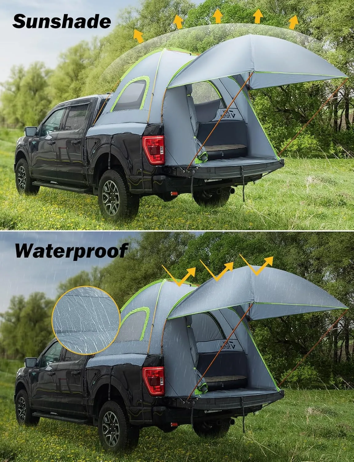 JOYTUTUS 6.5ft Truck Bed Tent with Removable Awning, Portable Truck Bed Tent Aluminum Pole, Pickup Tent with Waterproof PU2000mm for 2 Person, Green