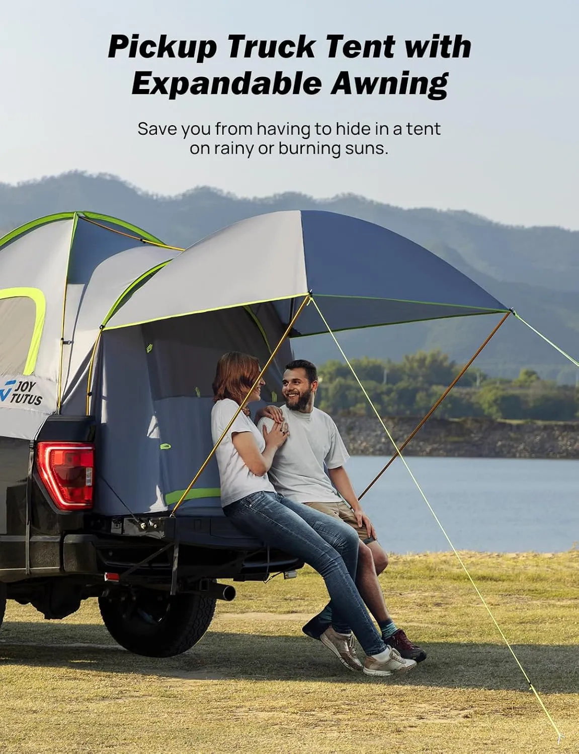 JOYTUTUS 6.5ft Truck Bed Tent with Removable Awning, Portable Truck Bed Tent Aluminum Pole, Pickup Tent with Waterproof PU2000mm for 2 Person, Green
