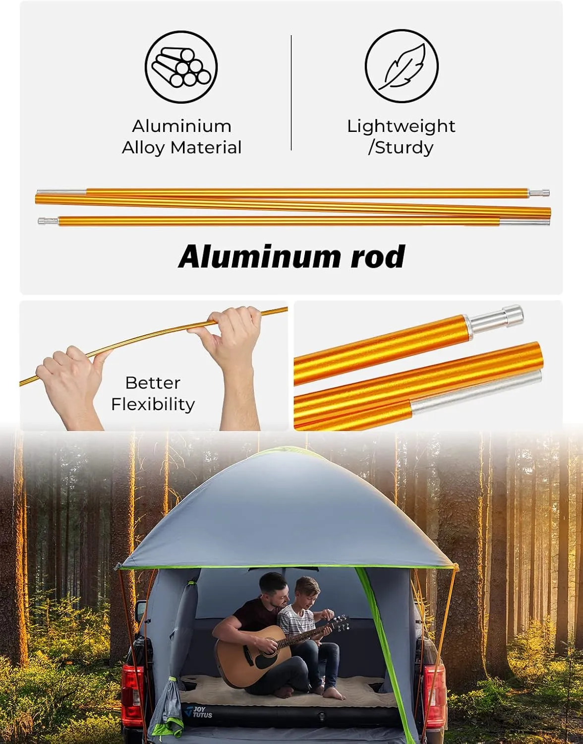 JOYTUTUS Pickup Truck Tent 5.5ft Bed Tent with Removable Awning, Waterproof PU2000mm Double Layer for 2 Person, Portable Truck Bed Tent - Green, Aluminum Pole