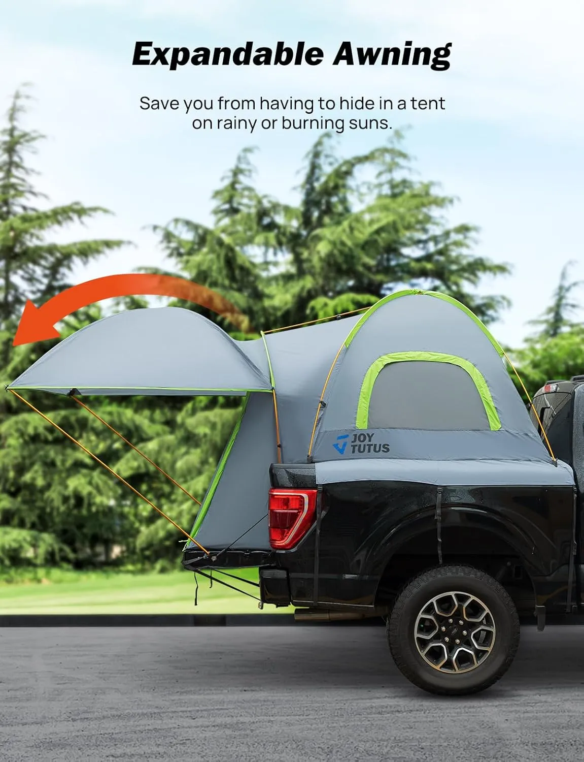 JOYTUTUS Pickup Truck Tent 5.5ft Bed Tent with Removable Awning, Waterproof PU2000mm Double Layer for 2 Person, Portable Truck Bed Tent - Green, Aluminum Pole