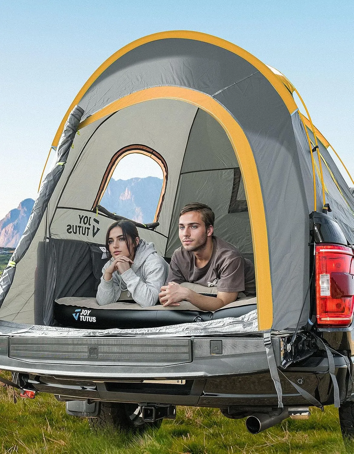 JOYTUTUS Pickup Truck Tent 5ft 2.0, Waterproof PU2000mm Double Layer for 2 Person, Portable Truck Bed Tent with Rainfly - Orange, Aluminum Pole