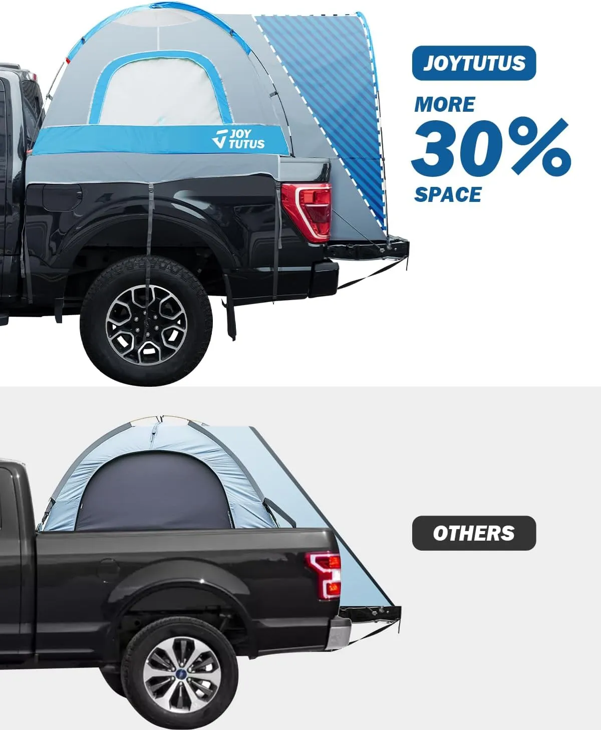 JOYTUTUS Truck Tent with Rainfly 5.5Ft-6Ft, Straight Spacious Truck Bed Tent with Sky View Mesh, Waterproof PU2000mm Double Layer for 2 Person, Gray Blue