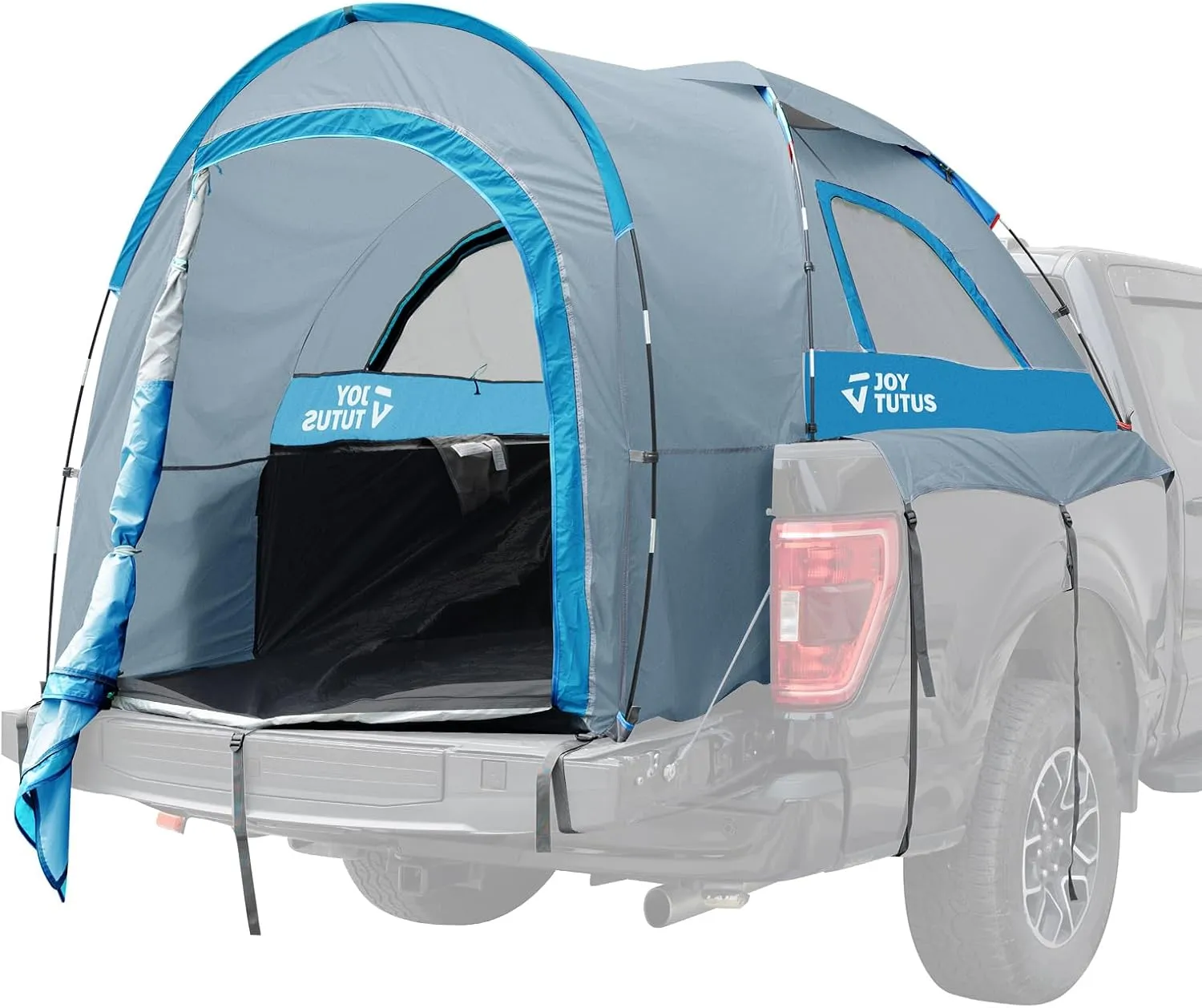 JOYTUTUS Truck Tent with Rainfly 5.5Ft-6Ft, Straight Spacious Truck Bed Tent with Sky View Mesh, Waterproof PU2000mm Double Layer for 2 Person, Gray Blue