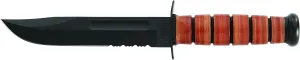 KA-BAR FIGHTING/UTILITY KNIFE, ARMY, BROWN LEATHER SHEATH, SERRATED EDGE