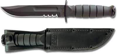 KA-BAR Short Knife 5-1/4" Combo Blade, Kraton G Handle, Leather Sheath KA1257