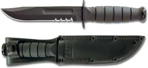 KA-BAR Short Knife 5-1/4" Combo Blade, Kraton G Handle, Leather Sheath KA1257