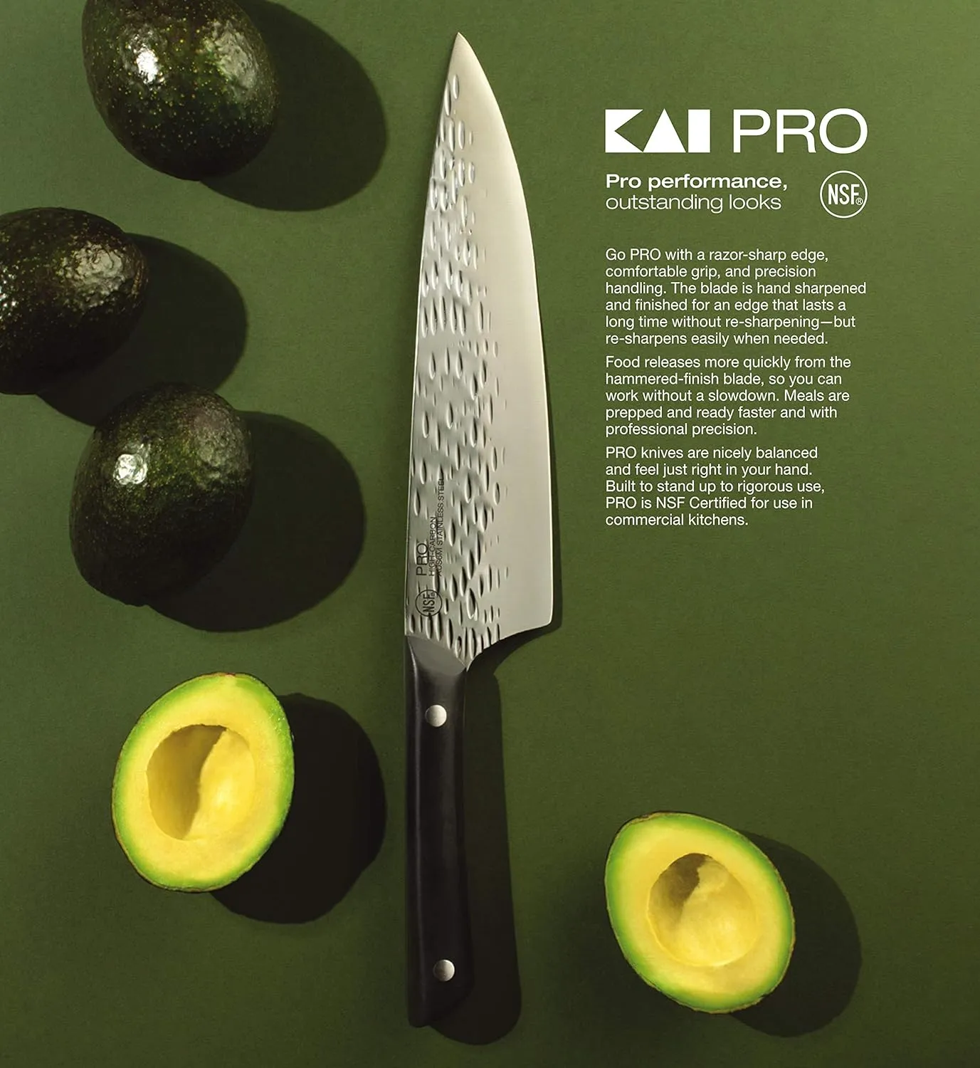 Kai PRO 9" Bread Knife, Hand Sharpened Serrated Knife, Japanese AUS6M Stainless Steel Blade, Full-Tang POM Handle, NSF Certified, Slicing Tool for Professional and Home Chefs